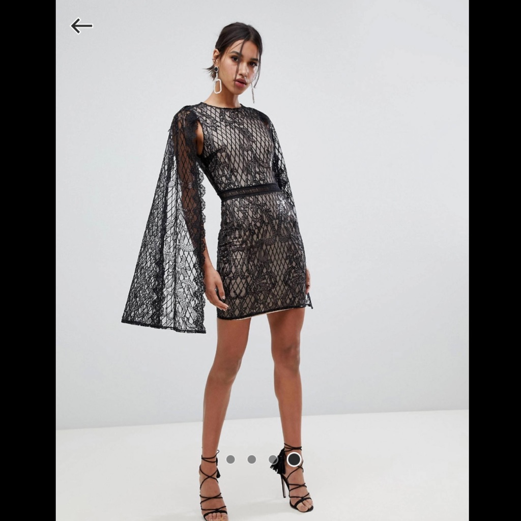 True Decadence Sequin Lace Cape Detail Pencil Skirt Dress In Black